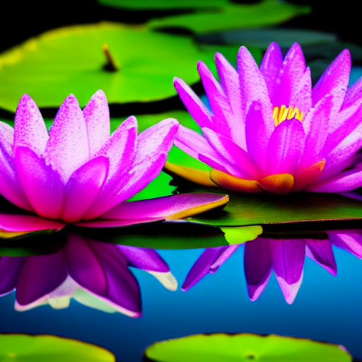 Lucas sits focused, his brush delicately crafting vibrant strokes on the canvas, as the Victoria Water Lily gracefully floats on the still water, reflecting its exquisite beauty.